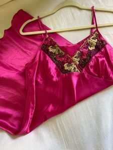 Vibrant Pink Satin Nightgown