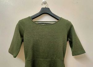 Olive Green Fit &amp; Flare Dress
