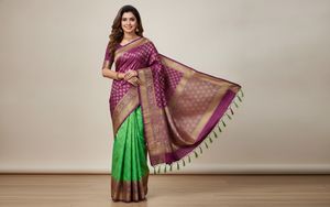 Vibrant Magenta & Green Silk Saree