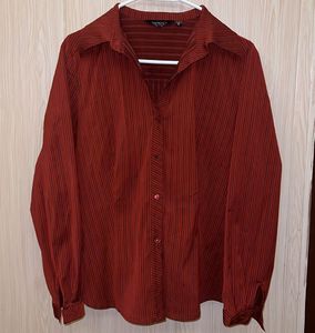 🇨🇳Red Striped Button-Up Blouse