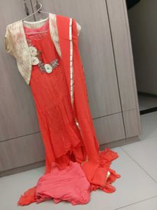 Orange Kurta Set with Embellished Jacket