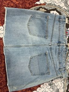 Stylish Light Blue Denim Mini Skirt with Side Tape