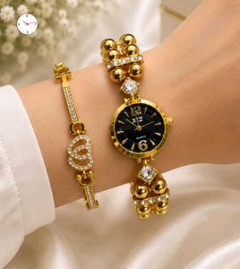 Elegant Gold Pearl Watch &amp; Bracelet Set