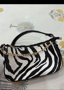 Zebra Print Shoulder Bag with Gold Chain