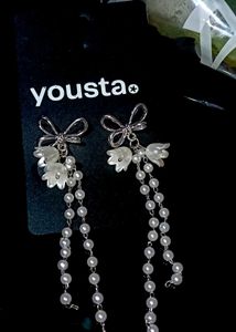 Elegant Flower-bow &amp; Pearl Drop Korean Earrings