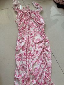 Chic Pink Floral Ruched Mini Dress