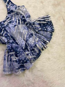 Boho Blue Floral Smocked Button-Up Top