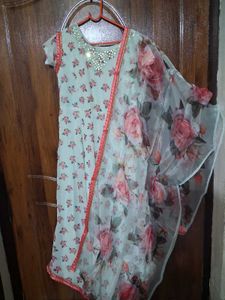Floral Print Anarkali Suit with Dupatta