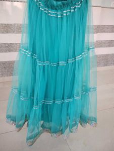 Turquoise tiered tulle skirt with sequin top