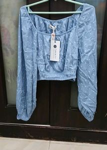Blue Polka Dot Puff Sleeve Top