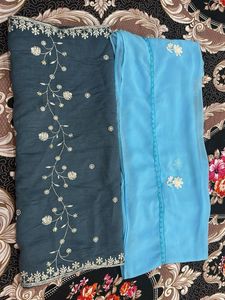 Embroidered Grey and Blue Dupattas …..🧣 COMBO OF