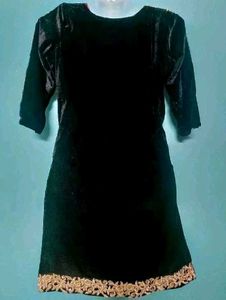Black Velvet Kurta with Gold Embroidery