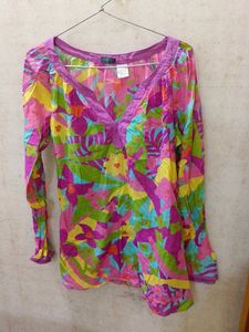 Vibrant Floral Print Long Sleeve Tunic Top