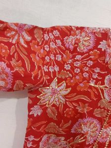 Vibrant Red Floral Kurti Set