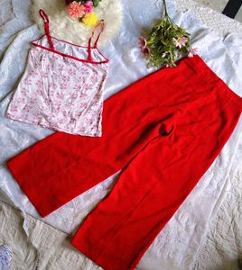 Vibrant Red Wide Leg Pants with Cami top