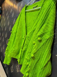 Green Knit Pom-Pom Cardigan