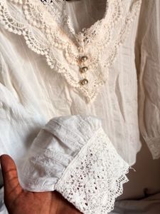 Korean Cream Lace Detail Blouse