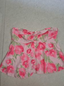 Pink Floral Twist Front Strapless Top