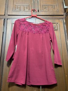 Maroon Lace Detail Top