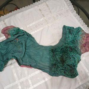 Sea Green Pink Front Open Blouse
