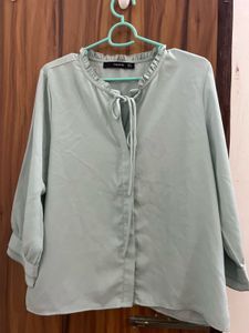 Elegant Light Blue Tie-Neck Blouse