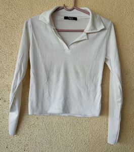 White Long Sleeve Crop Top