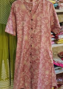 Pink Floral Print Kurta with pockets