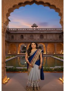 Elegant Blue &amp; Grey Saree&amp;lehenga 2 in one