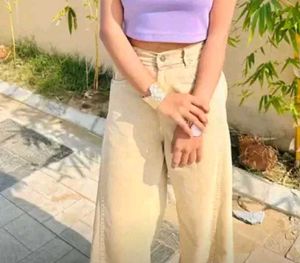 Cream Wide Leg Jeans