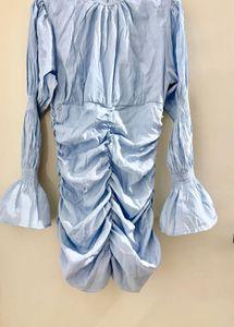 Chic Ruched Light Blue Mini Dress