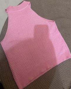 Pink Knit Halter Neck Top