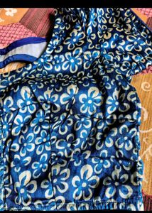 Blue Floral Print Blouse boat neck