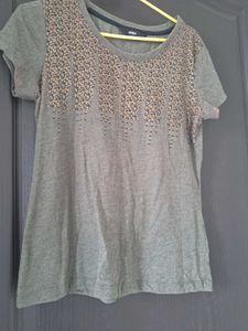 Olive Green Embellished Tee