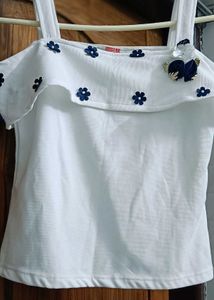 Cute White Top with Floral Embellishments