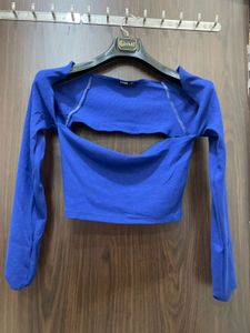 Royal Blue Ribbed Cut-Out Crop Top🦋