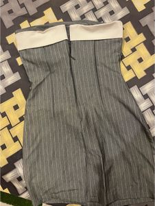 A classic grey pinstripe mini dress