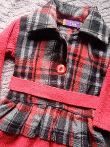 Girl's Plaid Dress with Corduroy Sleeves