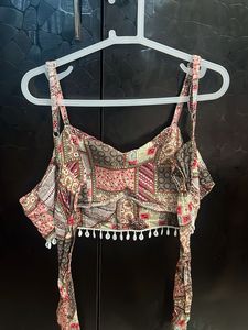 Boho Patchwork Crop Top with Tassels