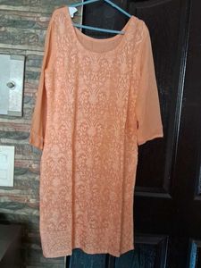 Peach Embroidered Kurta Sharara Dupatta Set