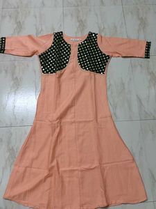 Peach Kurta with Embellished Sleeves