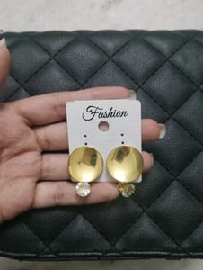 combo of Gold Round Stud Earrings  and ruffle whit