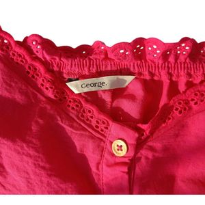 George Pink Lace Cotton Top L