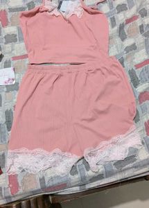 Cozy Pink Ribbed Night Suit festival sale