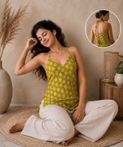 Women's Cotton Printed Halter Neck Backless Top