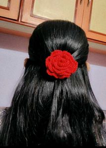 Red Crochet Rose Hair Clip