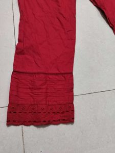 Red Palazzo Pants with Lace Trim
