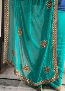 Teal Embellished Saree