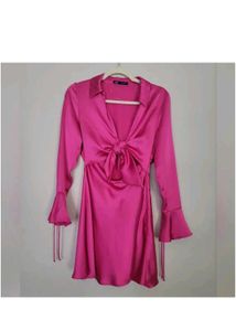 Hot Pink Tie-Front Mini Dress