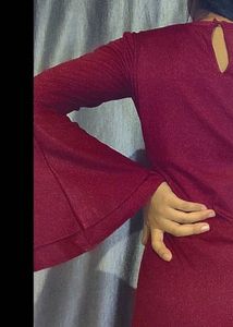Burgundy Bell Sleeve Mini Dress