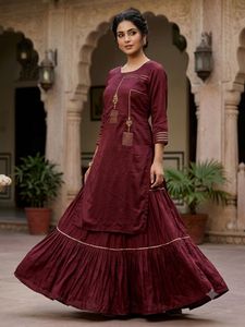 Maroon Kurta Skirt Set